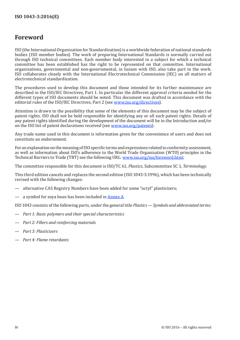 ISO 1043-3:2016 ISO 1043-3:2016 - Plastics — Symbols and abbreviated terms — Part 3: Plasticizers/7/2016 - Page 4 preview