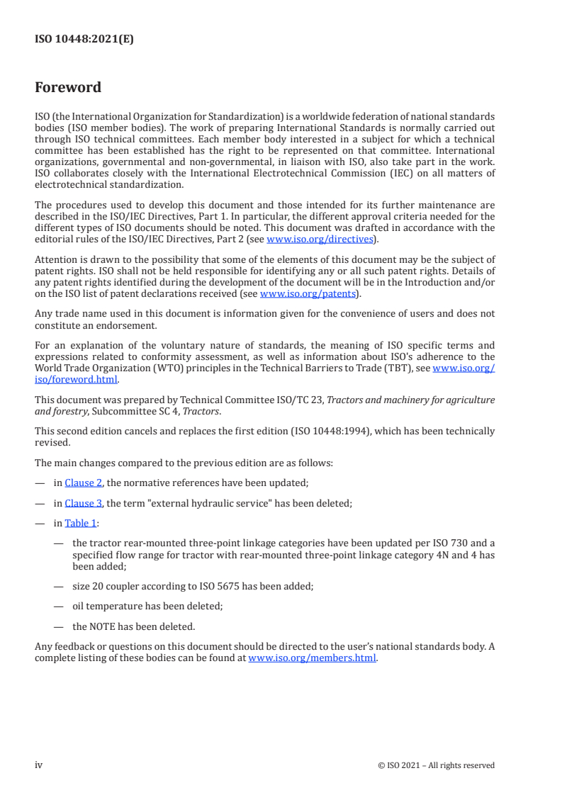 ISO 10448:2021 ISO 10448:2021 - Agricultural tractors — Hydraulic pressure for implements
Released:7/12/2021 - Page 4 preview