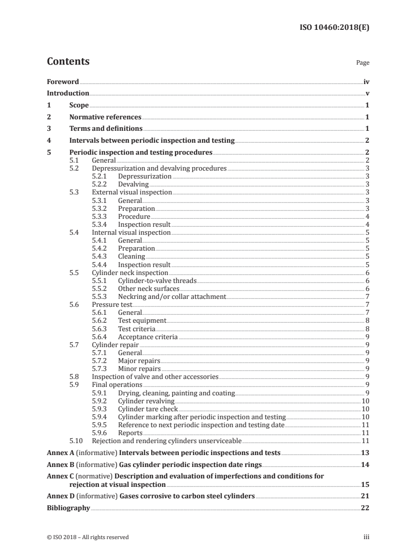 ISO 10460:2018 ISO 10460:2018 - Gas cylinders — Welded aluminium-alloy, carbon and stainless steel gas cylinders — Periodic inspection and testing/10/2019 - Page 3 preview