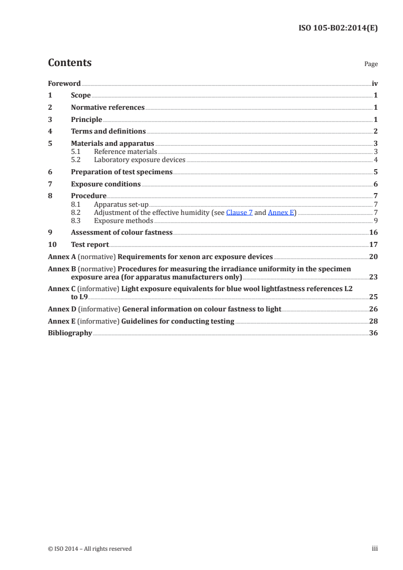 ISO 105-B02:2014 ISO 105-B02:2014 - Textiles — Tests for colour fastness — Part B02: Colour fastness to artificial light: Xenon arc fading lamp test/28/2014 - Page 3 preview
