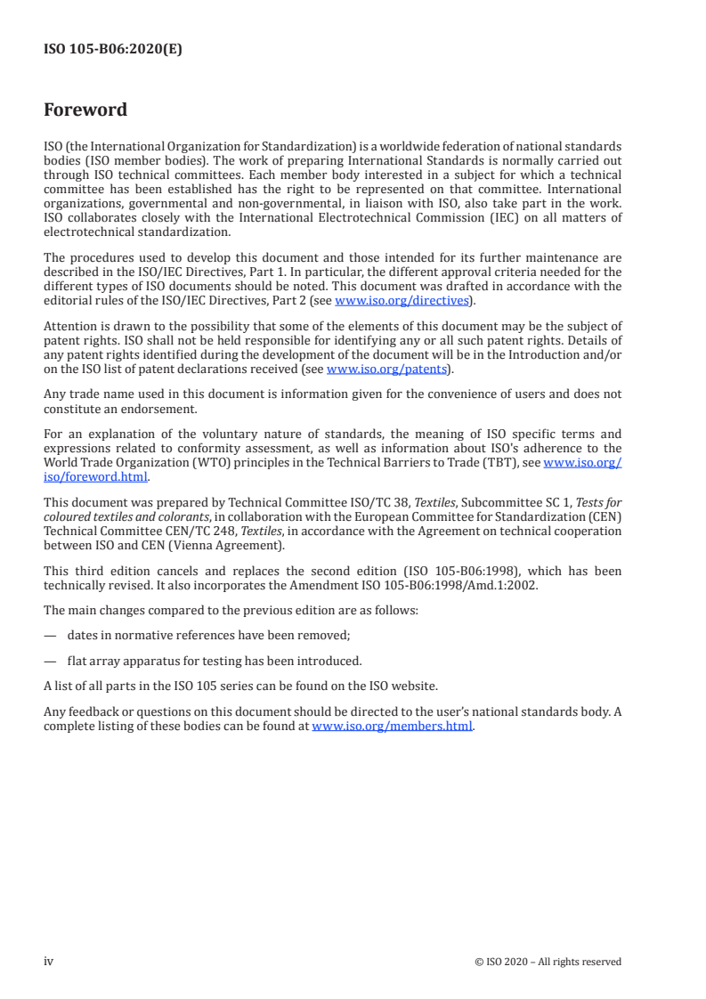 ISO 105-B06:2020 ISO 105-B06:2020 - Textiles — Tests for colour fastness — Part B06: Colour fastness and ageing to artificial light at high temperatures: Xenon arc fading lamp test/5/2020 - Page 4 preview