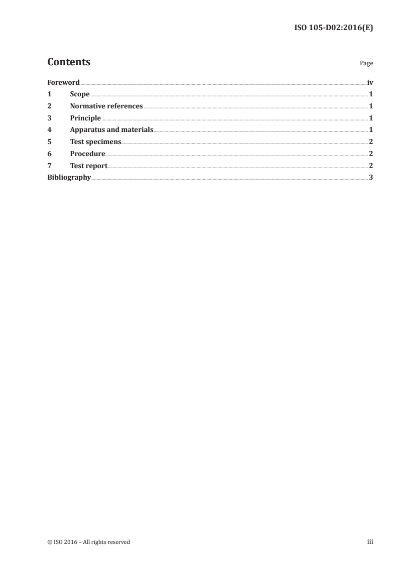 ISO 105-D02:2016 ISO 105-D02:2016 - Textiles — Tests for colour fastness — Part D02: Colour fastness to rubbing: Organic solvents/30/2016 - Page 3 preview