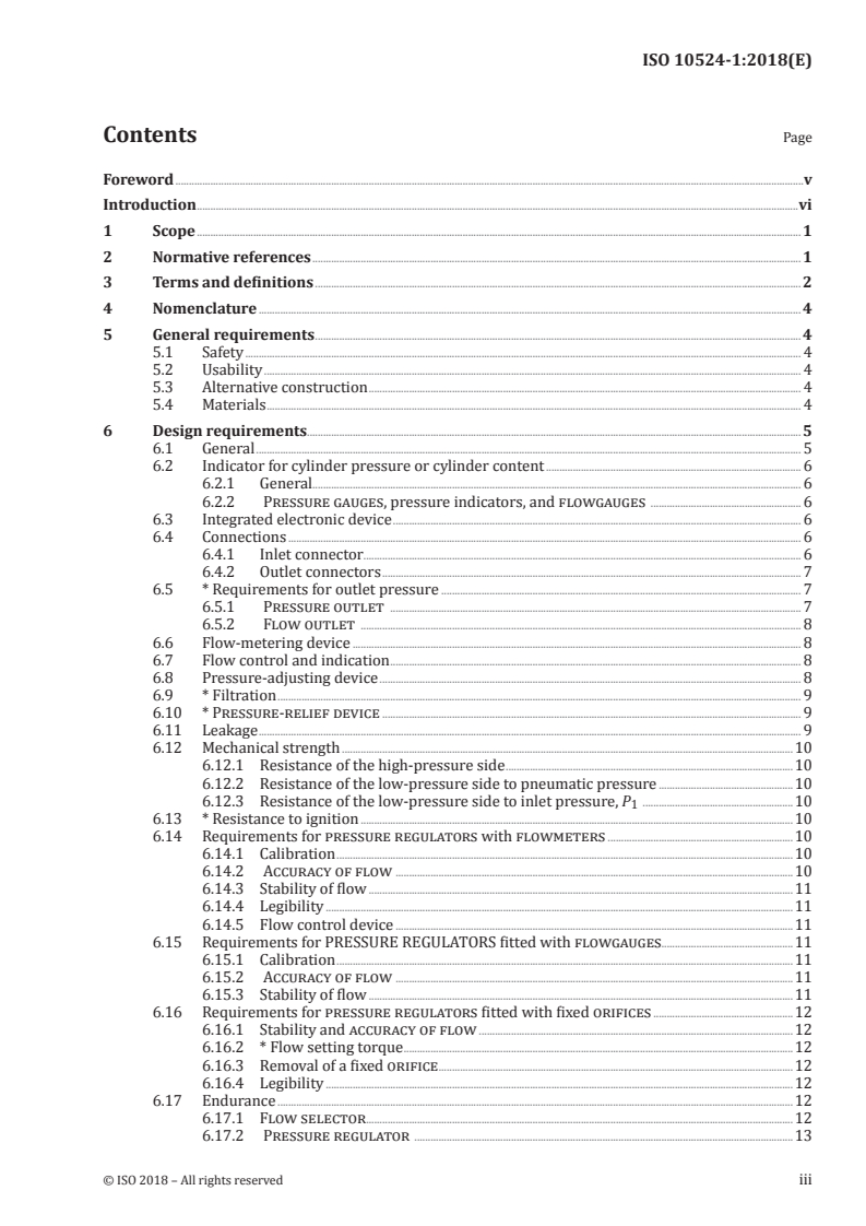 ISO 10524-1:2018 ISO 10524-1:2018 - Pressure regulators for use with medical gases — Part 1: Pressure regulators and pressure regulators with flow-metering devices/1/2018 - Page 3 preview