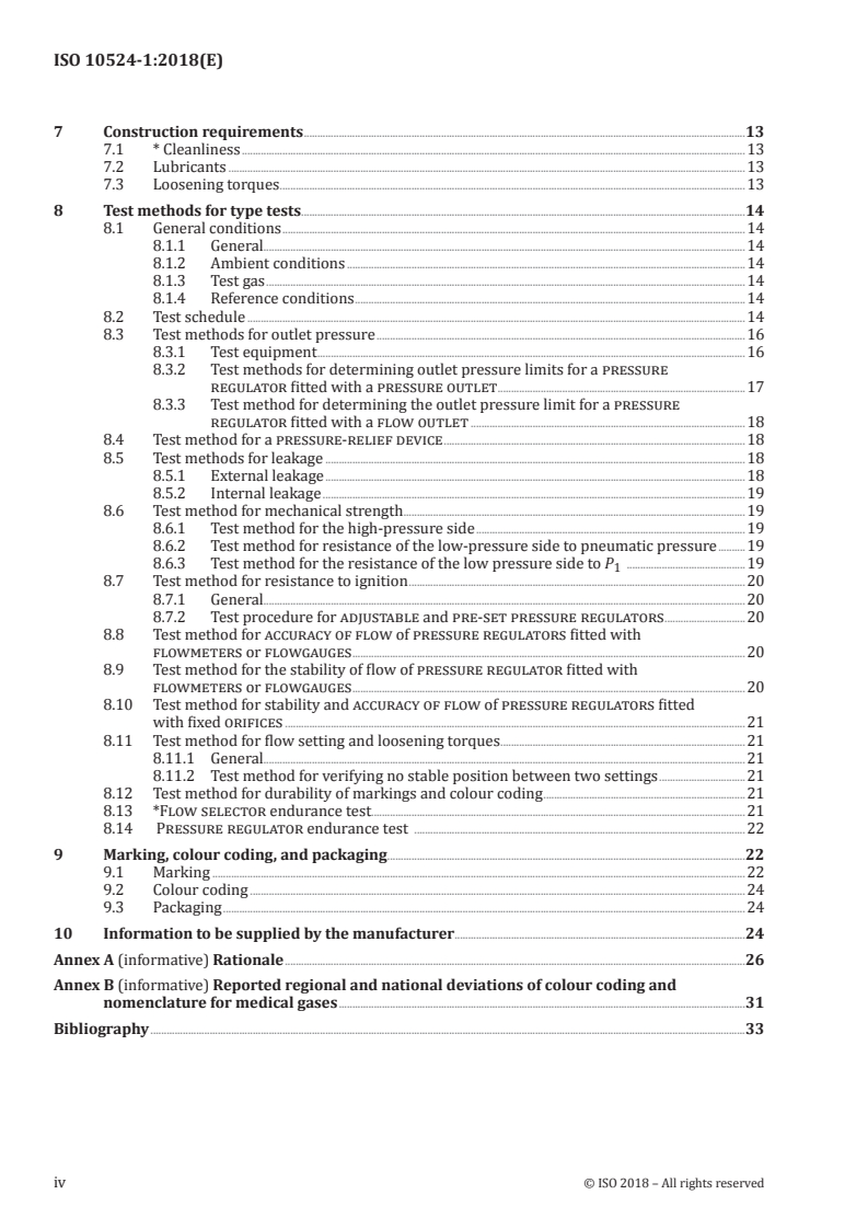 ISO 10524-1:2018 ISO 10524-1:2018 - Pressure regulators for use with medical gases — Part 1: Pressure regulators and pressure regulators with flow-metering devices/1/2018 - Page 4 preview