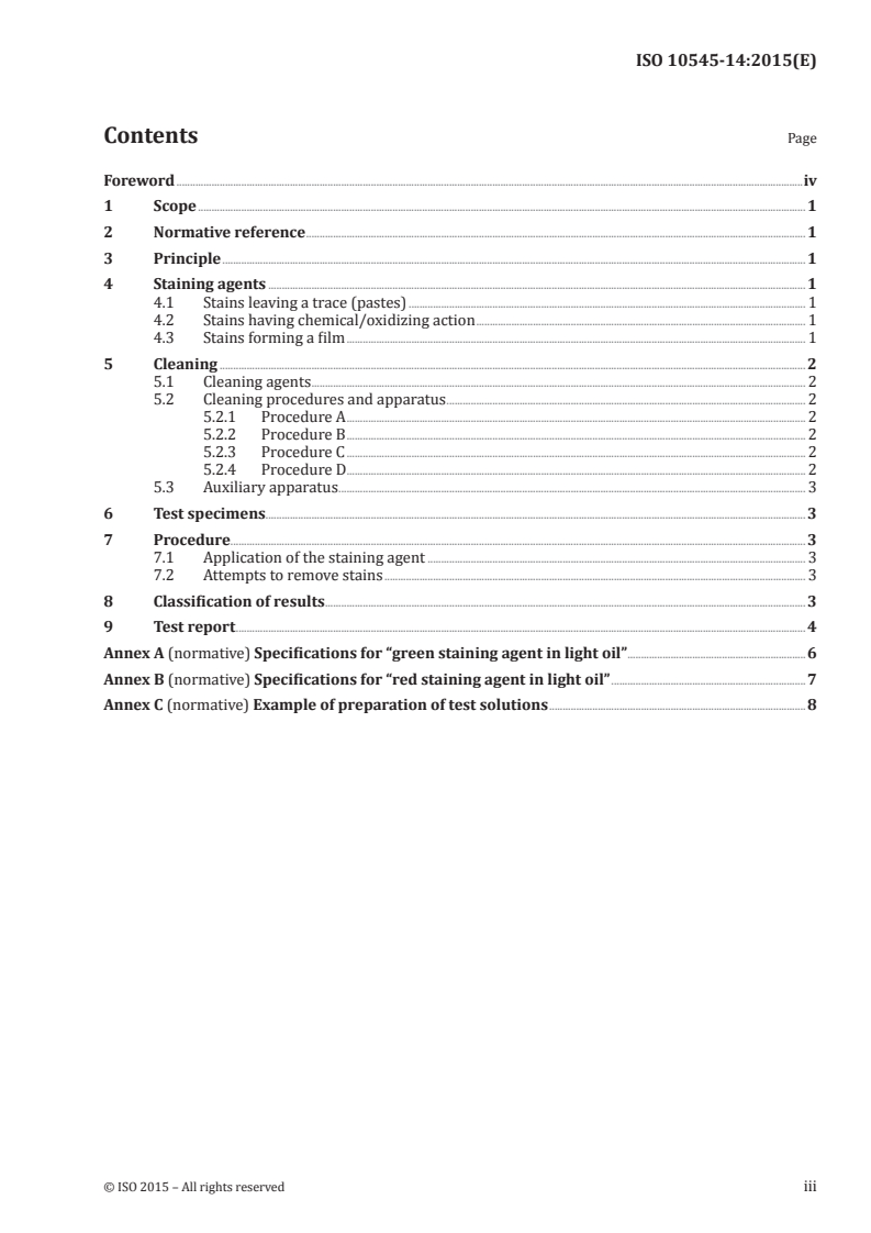 ISO 10545-14:2015 ISO 10545-14:2015 - Ceramic tiles — Part 14: Determination of resistance to stains/11/2015 - Page 3 preview
