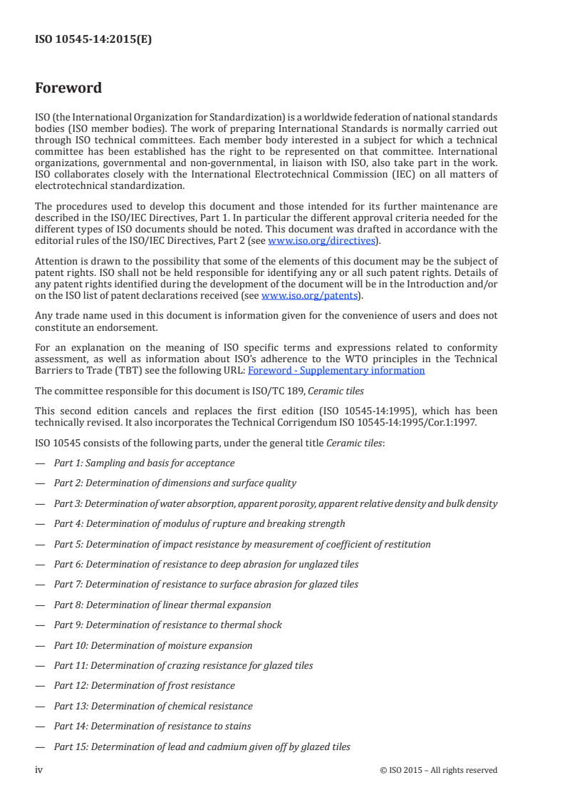 ISO 10545-14:2015 ISO 10545-14:2015 - Ceramic tiles — Part 14: Determination of resistance to stains/11/2015 - Page 4 preview