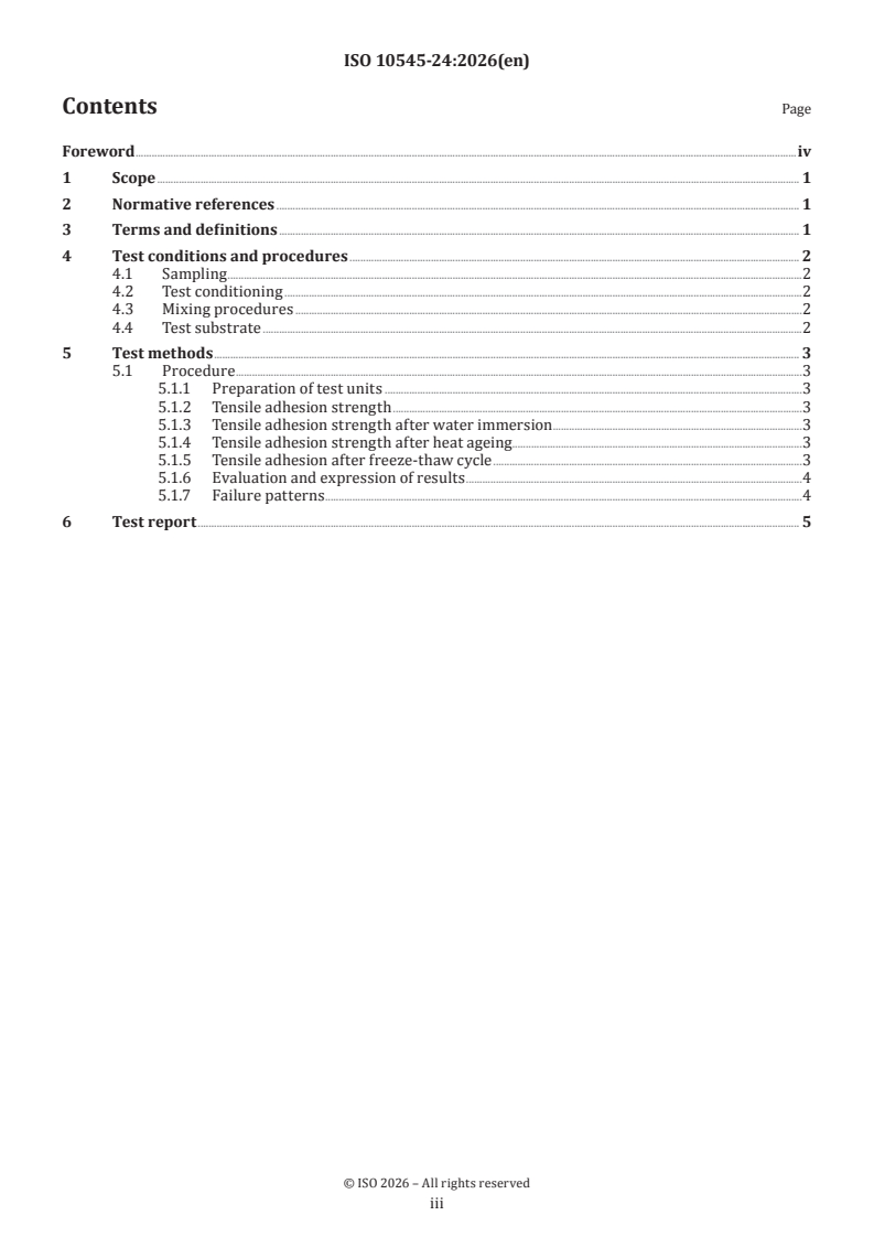 ISO 10545-24:2026 ISO 10545-24:2026 - Ceramic tiles — Part 24: Tensile adhesion strength of fibre-combined multilayer ceramic tile and tile adhesive
Released:30. 01. 2026 - Page 3 preview