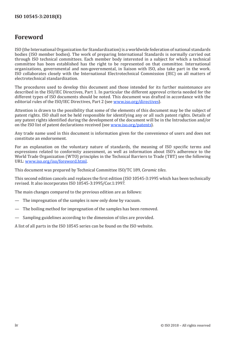ISO 10545-3:2018 ISO 10545-3:2018 - Ceramic tiles — Part 3: Determination of water absorption, apparent porosity, apparent relative density and bulk density/23/2018 - Page 4 preview