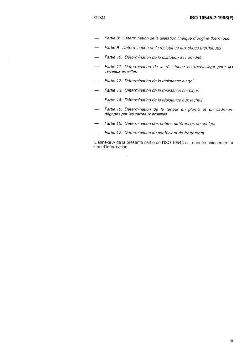 ISO 10545-7:1996 ISO 10545-7:1996 - Carreaux et dalles céramiques — Partie 7: Détermination de la résistance à l'abrasion de surface pour les carreaux et dalles émaillés/19/1996 - Page 3 preview