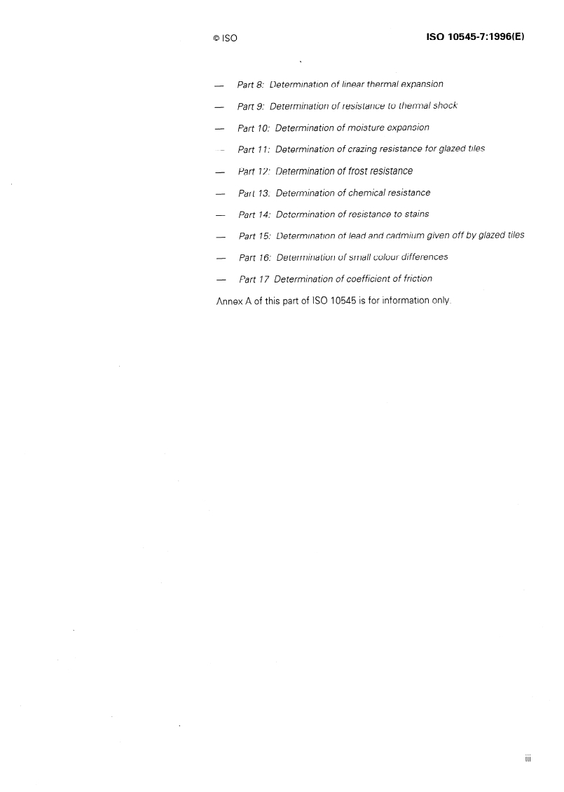 ISO 10545-7:1996 ISO 10545-7:1996 - Ceramic tiles — Part 7: Determination of resistance to surface abrasion for glazed tiles/19/1996 - Page 3 preview