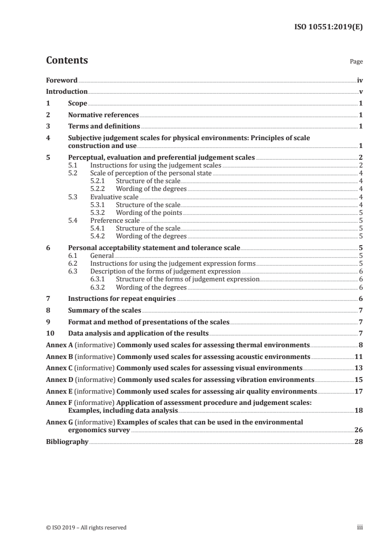 ISO 10551:2019 ISO 10551:2019 - Ergonomics of the physical environment — Subjective judgement scales for assessing physical environments/1/2019 - Page 3 preview