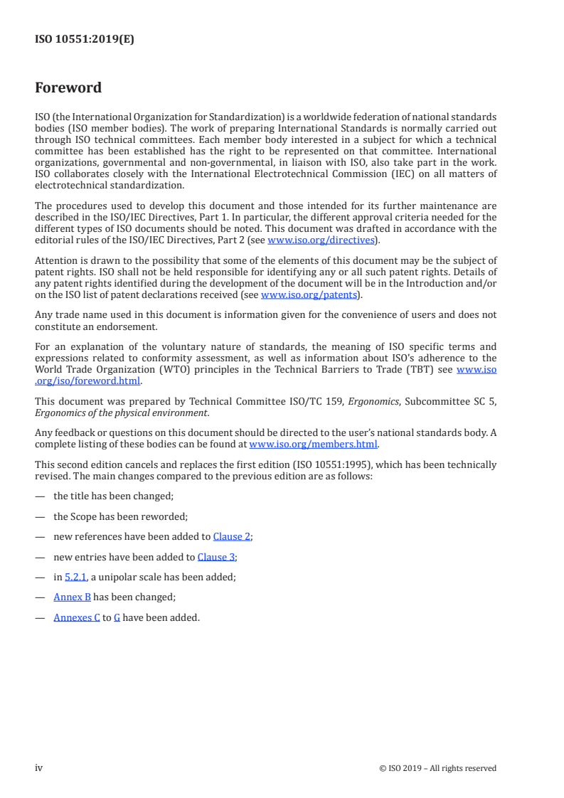 ISO 10551:2019 ISO 10551:2019 - Ergonomics of the physical environment — Subjective judgement scales for assessing physical environments/1/2019 - Page 4 preview