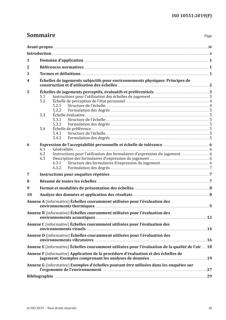 ISO 10551:2019 ISO 10551:2019 - Ergonomie de l'environnement physique — Échelles de jugements subjectifs pour l'évaluation des environnements physiques/1/2019 - Page 3 preview