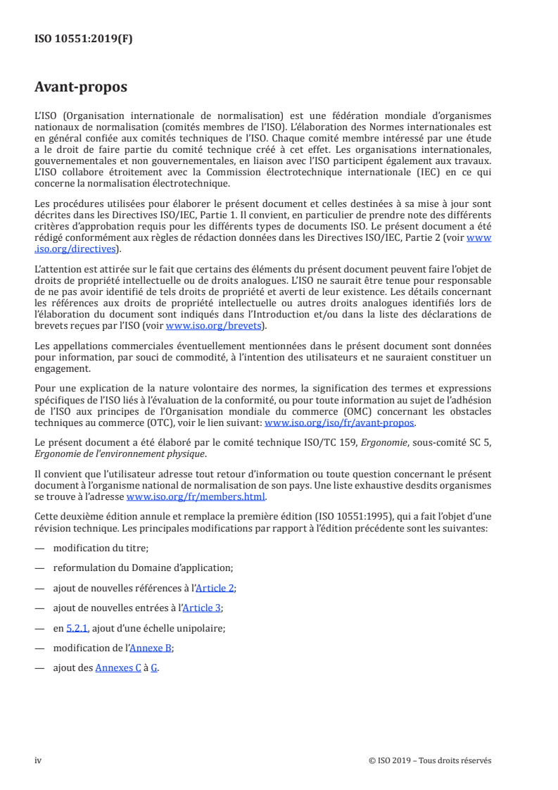 ISO 10551:2019 ISO 10551:2019 - Ergonomie de l'environnement physique — Échelles de jugements subjectifs pour l'évaluation des environnements physiques/1/2019 - Page 4 preview