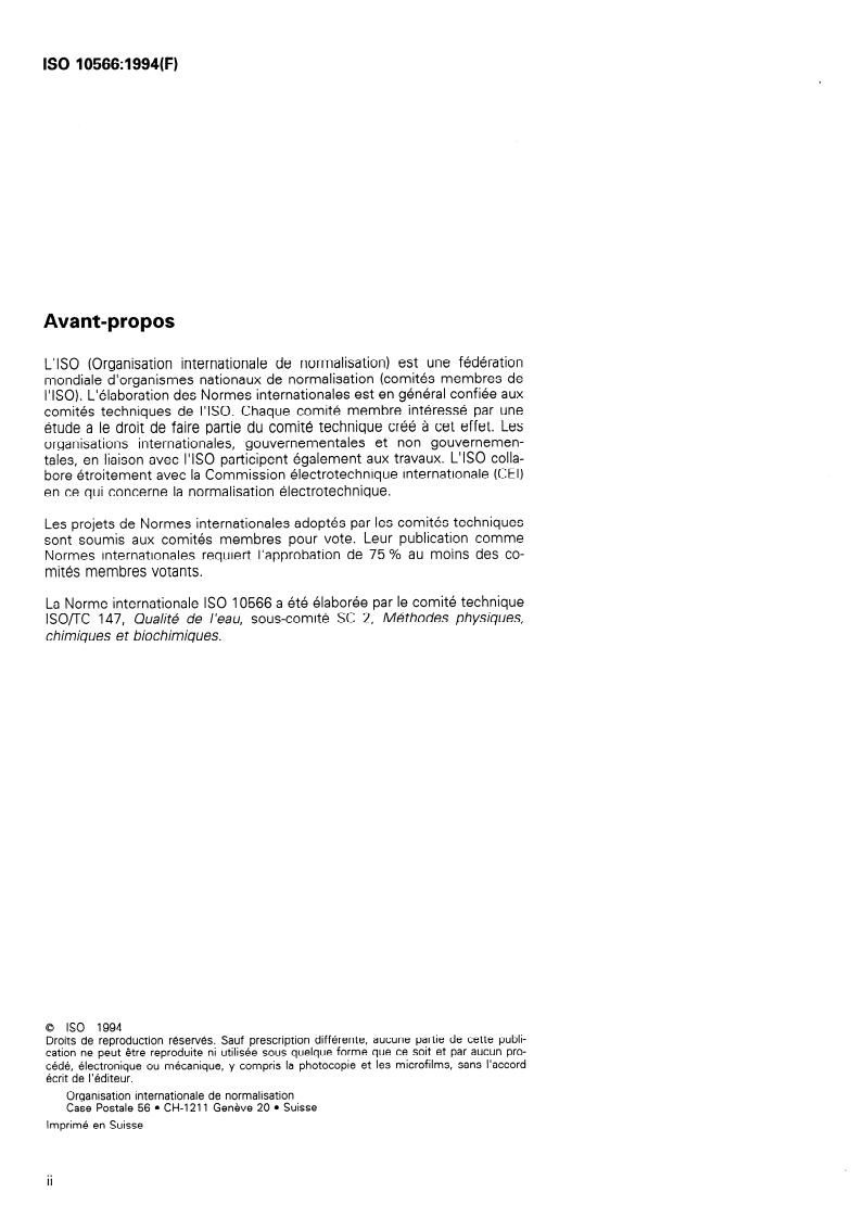 ISO 10566:1994 ISO 10566:1994 - Qualité de l'eau — Dosage de l'aluminium — Méthode par spectrométrie à l'aide du violet de pyrocatéchol/15/1994 - Page 2 preview