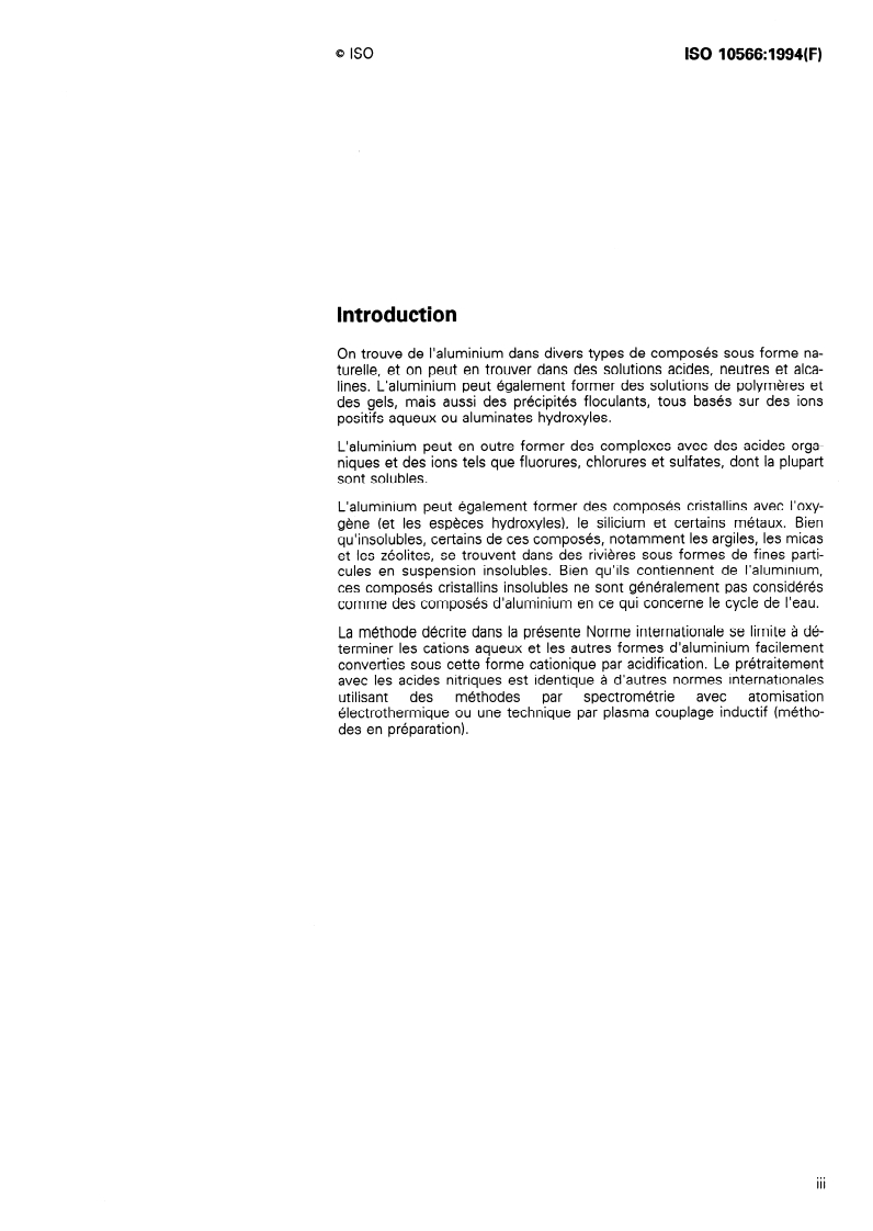 ISO 10566:1994 ISO 10566:1994 - Qualité de l'eau — Dosage de l'aluminium — Méthode par spectrométrie à l'aide du violet de pyrocatéchol/15/1994 - Page 3 preview