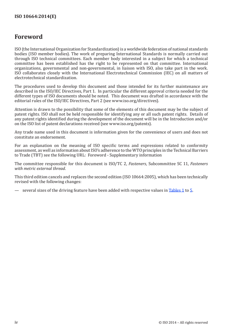 ISO 10664:2014 ISO 10664:2014 - Hexalobular internal driving feature for bolts and screws/30/2014 - Page 4 preview