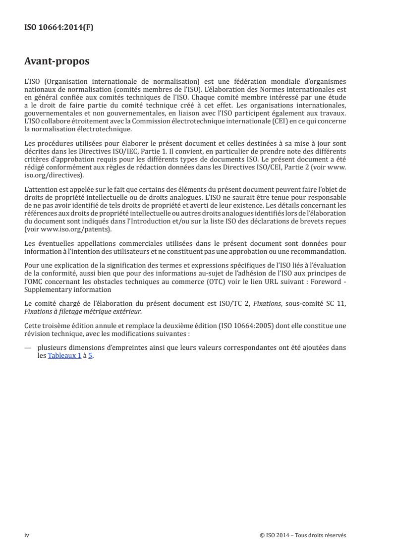 ISO 10664:2014 ISO 10664:2014 - Empreinte à six lobes internes pour vis/30/2014 - Page 4 preview