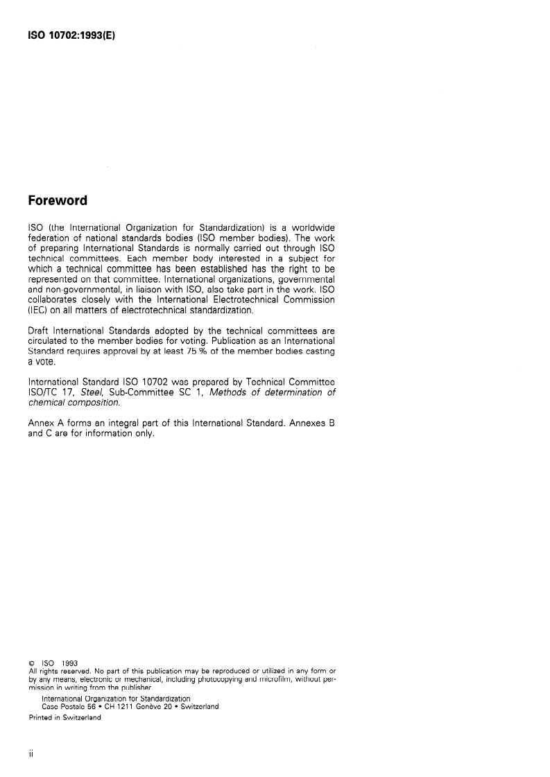 ISO 10702:1993 ISO 10702:1993 - Steel and iron — Determination of nitrogen content — Titrimetric method after distillation/24/1993 - Page 2 preview