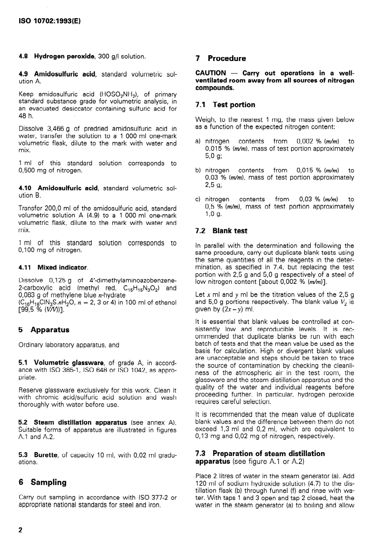 ISO 10702:1993 ISO 10702:1993 - Steel and iron — Determination of nitrogen content — Titrimetric method after distillation/24/1993 - Page 4 preview