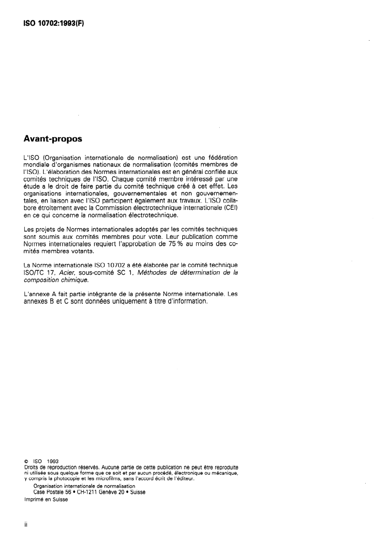 ISO 10702:1993 ISO 10702:1993 - Acier et fonte — Dosage de l'azote — Méthode titrimétrique après distillation/24/1993 - Page 2 preview