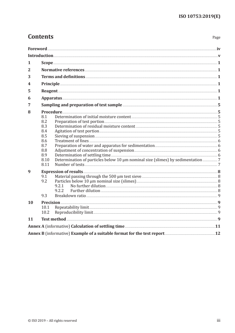 ISO 10753:2019 ISO 10753:2019 - Coal preparation plant — Assessment of the liability to breakdown in water of materials associated with coal seams/7/2019 - Page 3 preview