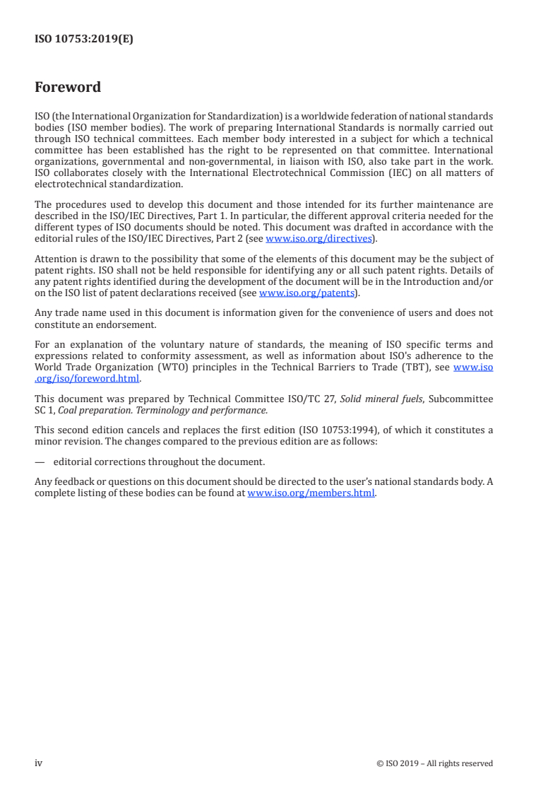 ISO 10753:2019 ISO 10753:2019 - Coal preparation plant — Assessment of the liability to breakdown in water of materials associated with coal seams/7/2019 - Page 4 preview