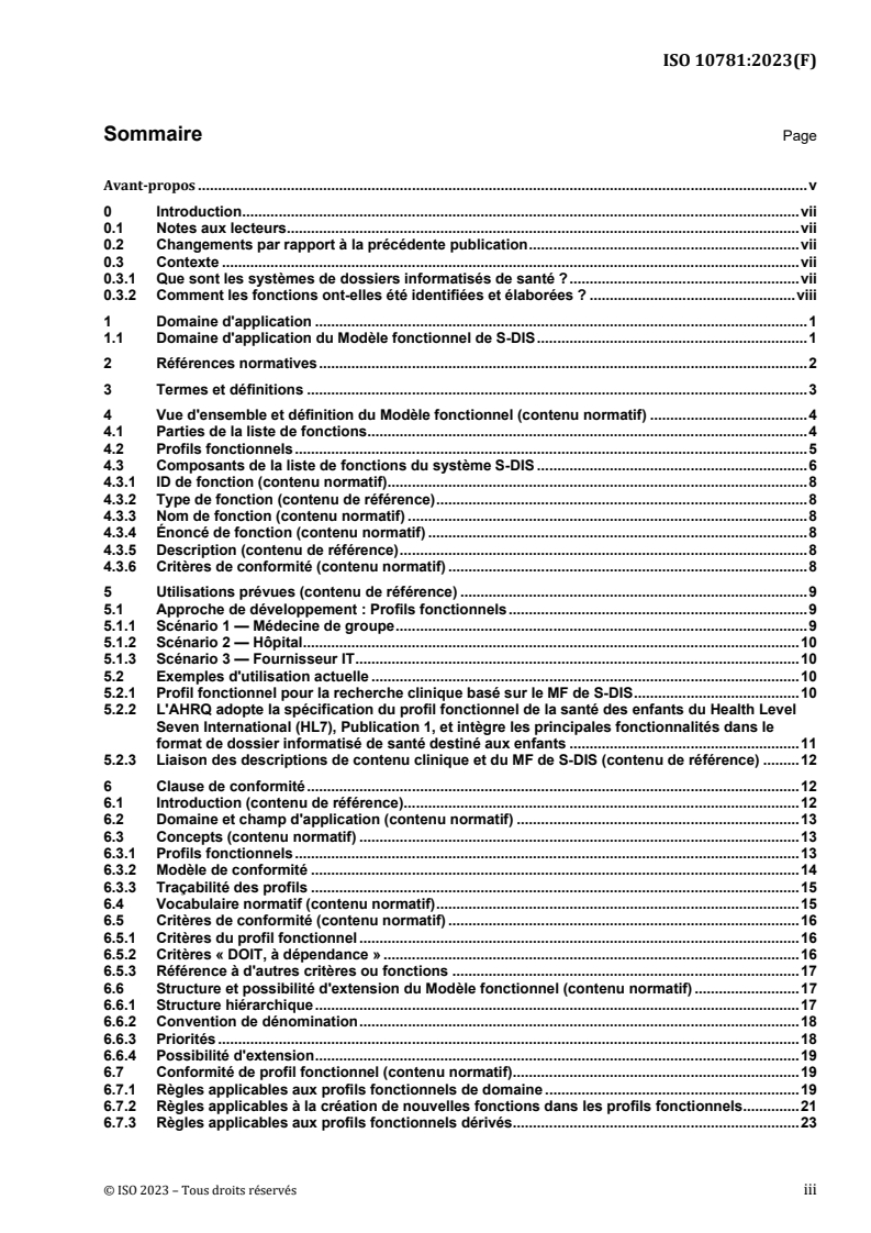 ISO 10781:2023 ISO 10781:2023 - Informatique de santé — Modèle fonctionnel d'un système de dossier de santé informatisé, publication 2.1 (EHR FM)
Released:12/7/2023 - Page 3 preview