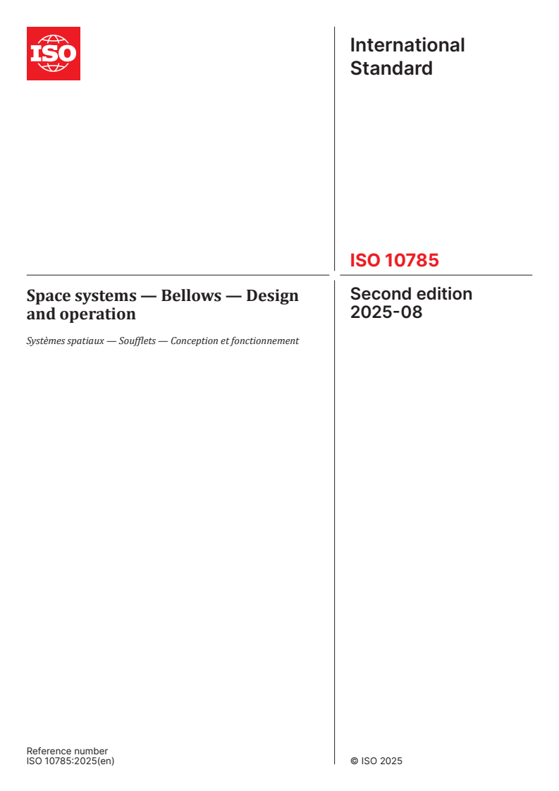 ISO 10785:2025 - Space systems — Bellows — Design and operation
Released:8. 08. 2025