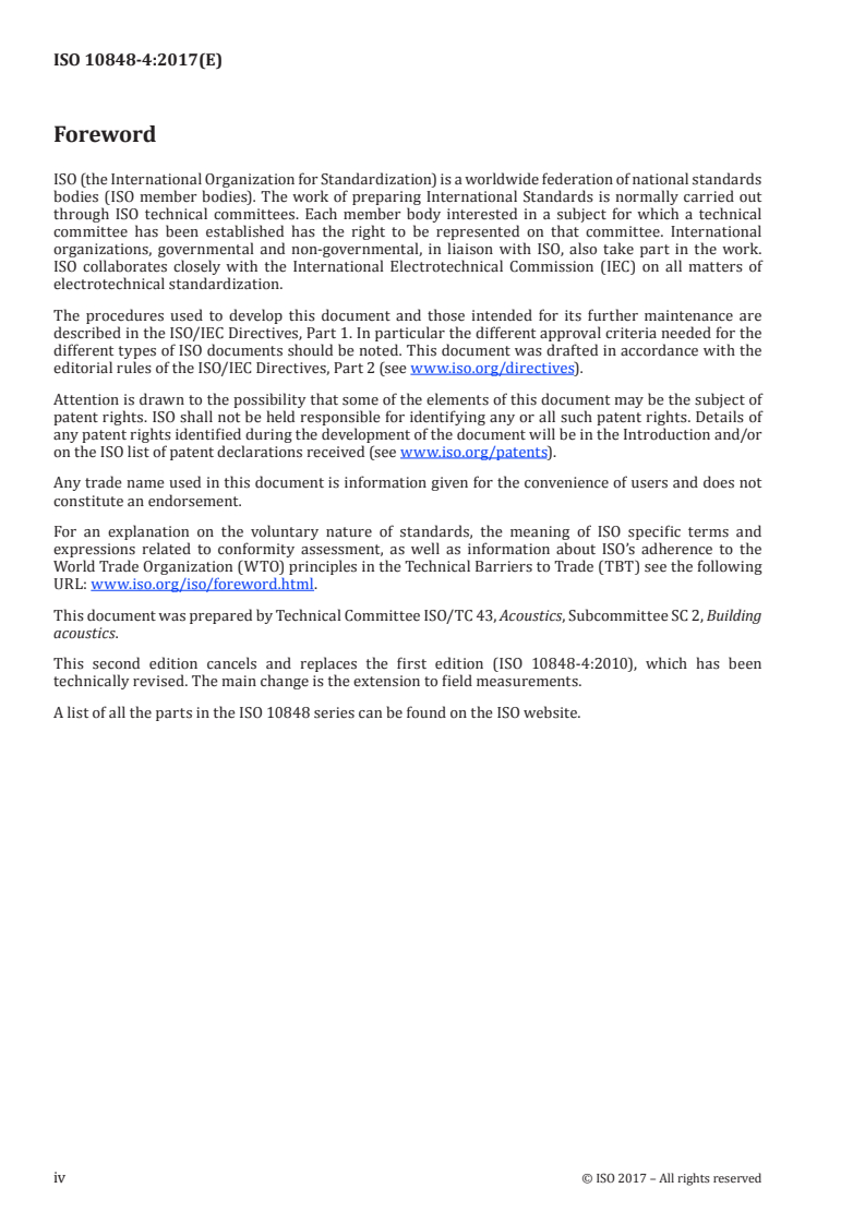 ISO 10848-4:2017 ISO 10848-4:2017 - Acoustics — Laboratory and field measurement of flanking transmission for airborne, impact and building service equipment sound between adjoining rooms — Part 4: Application to junctions with at least one Type A element/14/2017 - Page 4 preview