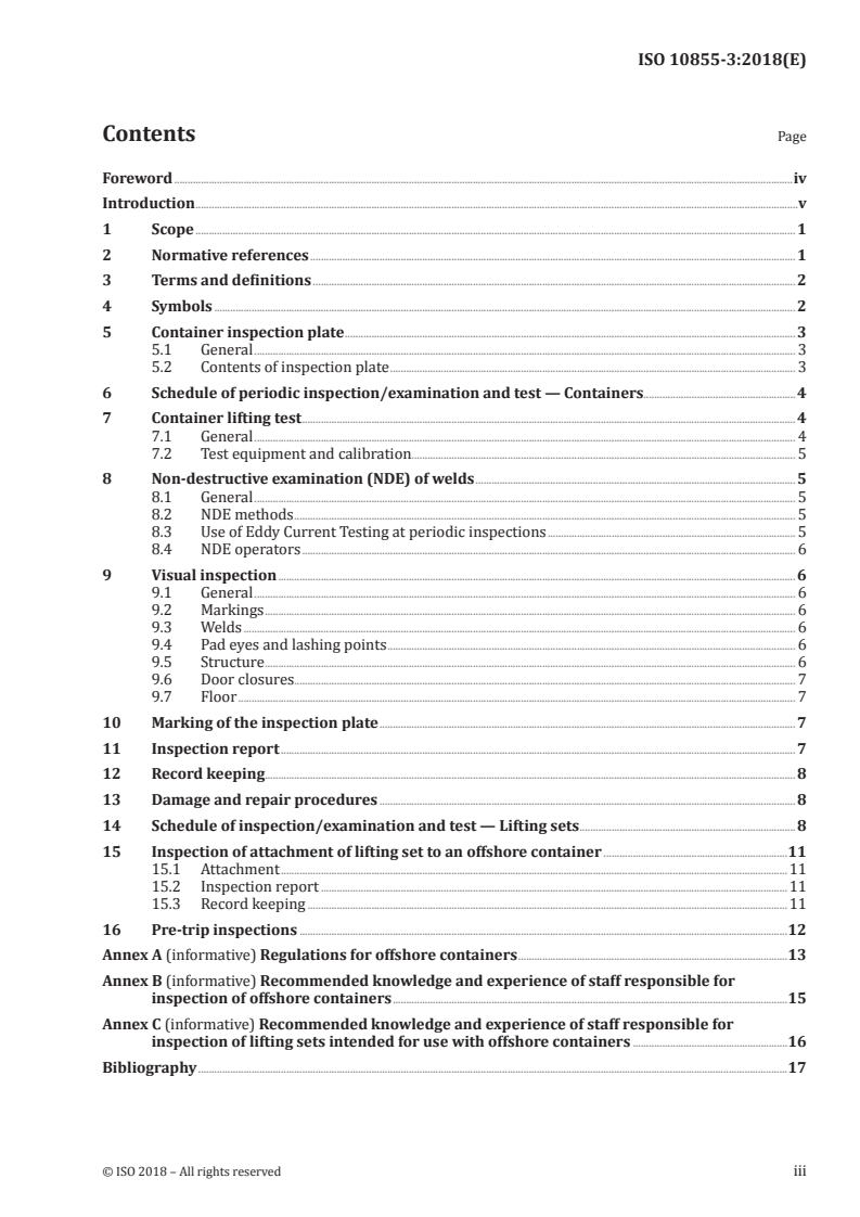 ISO 10855-3:2018 ISO 10855-3:2018 - Offshore containers and associated lifting sets — Part 3: Periodic inspection, examination and testing/16/2018 - Page 3 preview