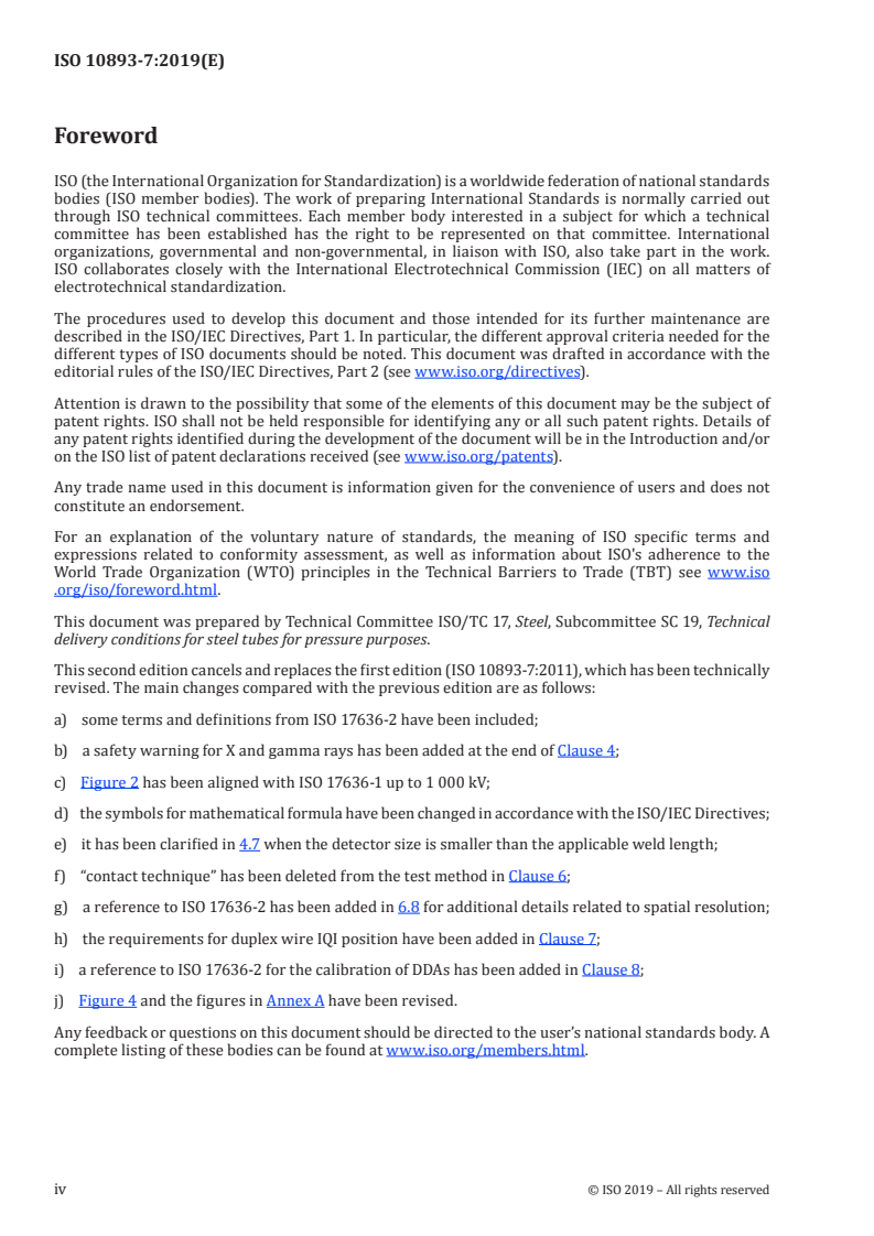 ISO 10893-7:2019 ISO 10893-7:2019 - Non-destructive testing of steel tubes — Part 7: Digital radiographic testing of the weld seam of welded steel tubes for the detection of imperfections/7/2019 - Page 4 preview
