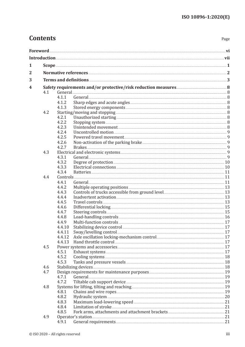 ISO 10896-1:2020 ISO 10896-1:2020 - Rough-terrain trucks — Safety requirements and verification — Part 1: Variable-reach trucks/8/2020 - Page 3 preview