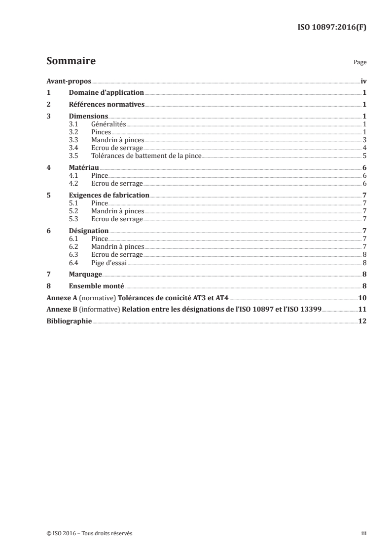ISO 10897:2016 ISO 10897:2016 - Pinces de serrage pour mandrins à conicité 1:10 — Pinces, mandrins à pinces, écrous de serrage/24/2016 - Page 3 preview