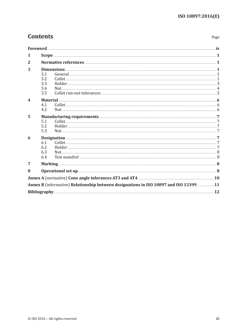 ISO 10897:2016 ISO 10897:2016 - Collets for tool holders with taper ratio 1:10 — Collets, holders, nuts/24/2016 - Page 3 preview