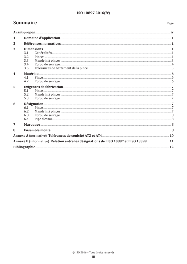 ISO 10897:2016 ISO 10897:2016 - Pinces de serrage pour mandrins à conicité 1:10 — Pinces, mandrins à pinces, écrous de serrage - Page 3 preview