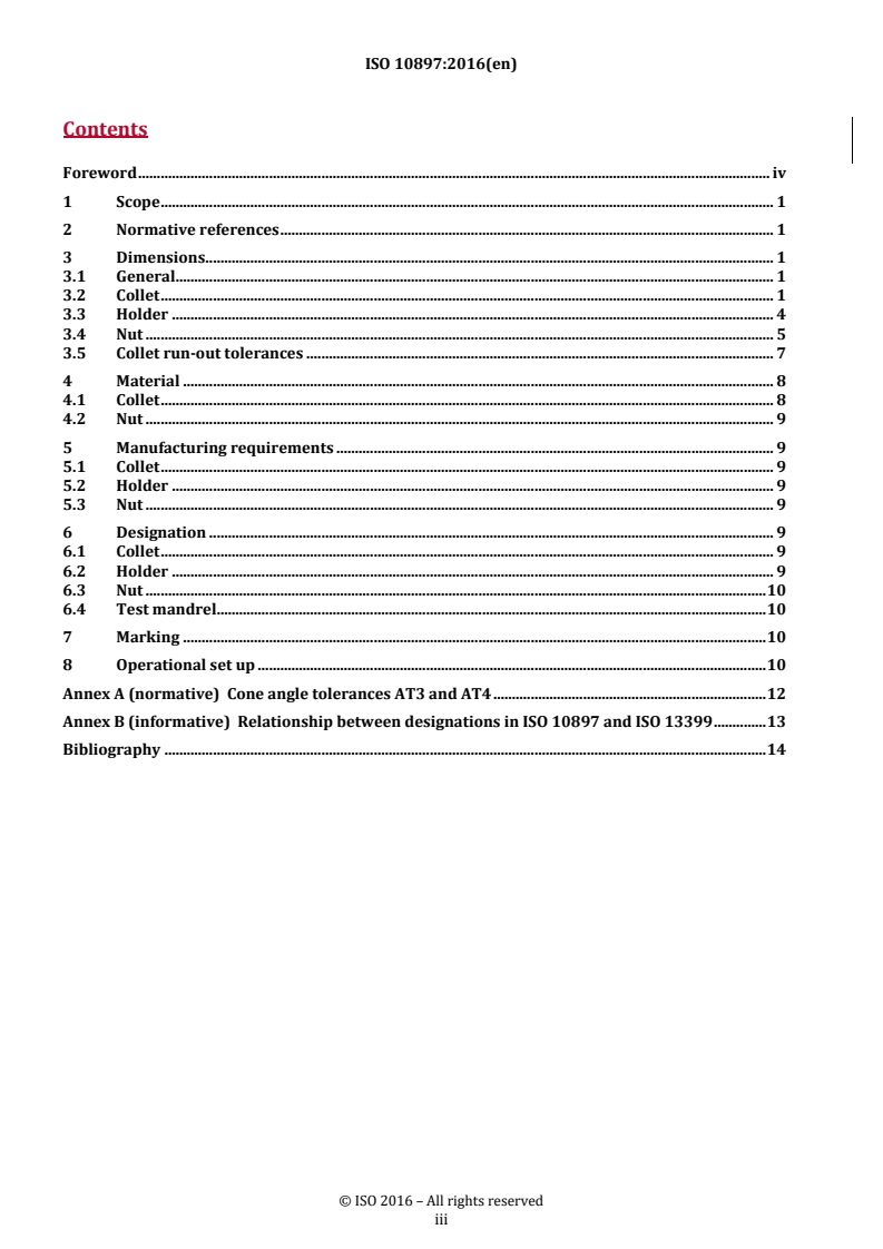 ISO 10897:2016 REDLINE ISO 10897:2016 - Collets for tool holders with taper ratio 1:10 — Collets, holders, nuts - Page 3 preview