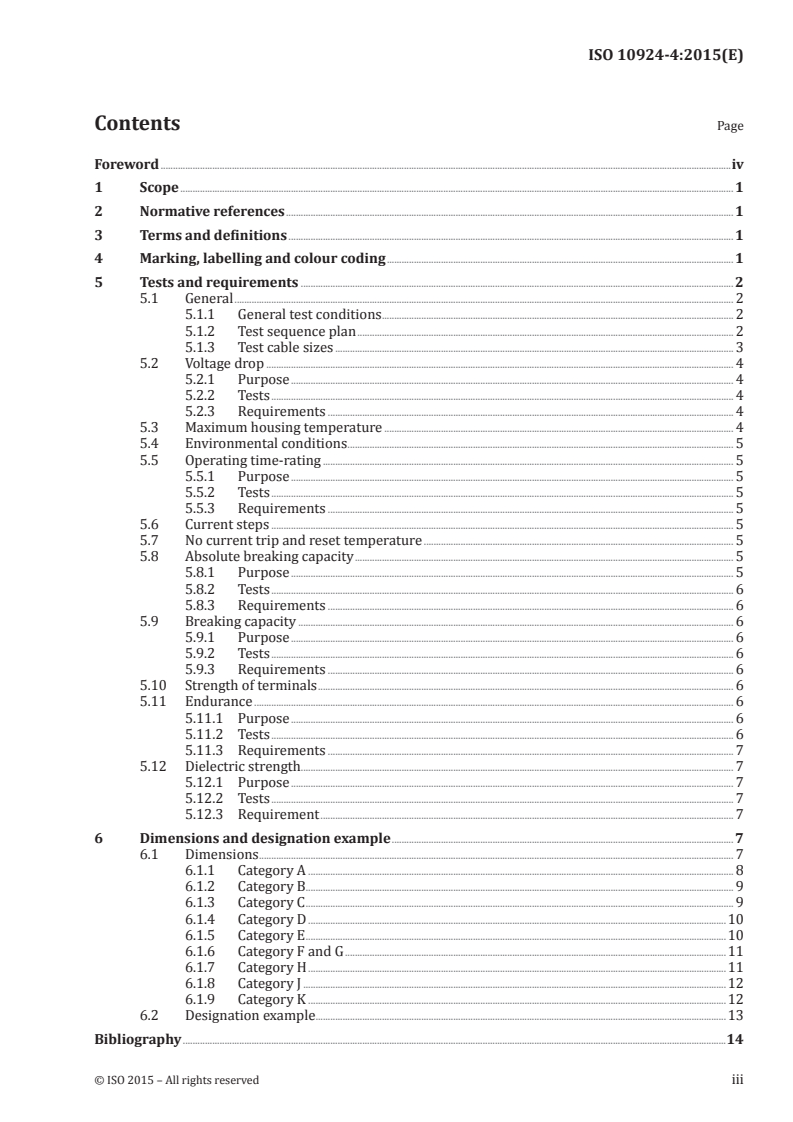 ISO 10924-4:2015 ISO 10924-4:2015 - Road vehicles — Circuit breakers — Part 4: Medium circuit breakers with tabs (Blade type), Form CB15/20/2015 - Page 3 preview