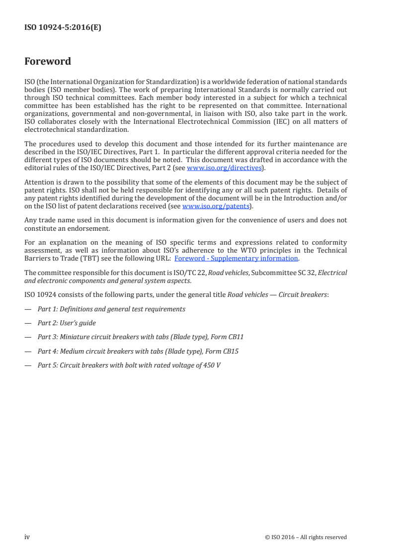 ISO 10924-5:2016 ISO 10924-5:2016 - Road vehicles — Circuit breakers — Part 5: Circuit breakers with bolt with rated voltage of 450 V/4/2016 - Page 4 preview