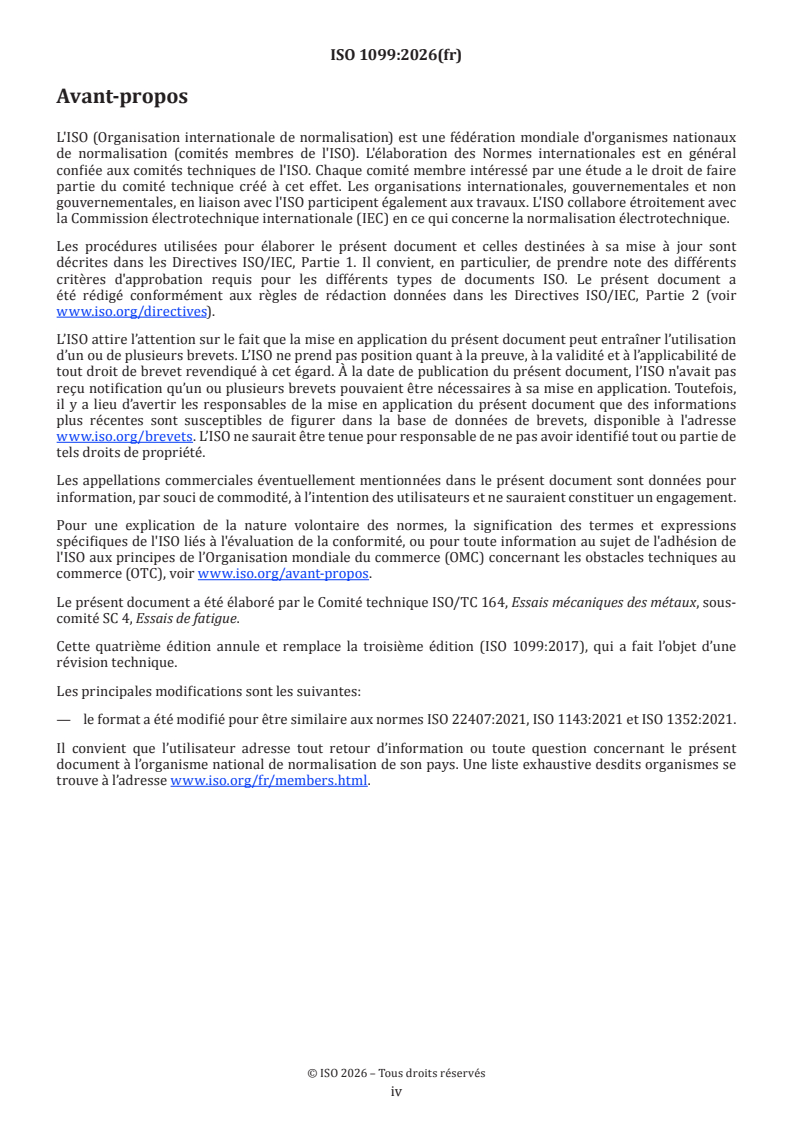 ISO 1099:2026 ISO 1099:2026 - Matériaux métalliques — Essais de fatigue — Méthode par force axiale contrôlée - Page 4 preview