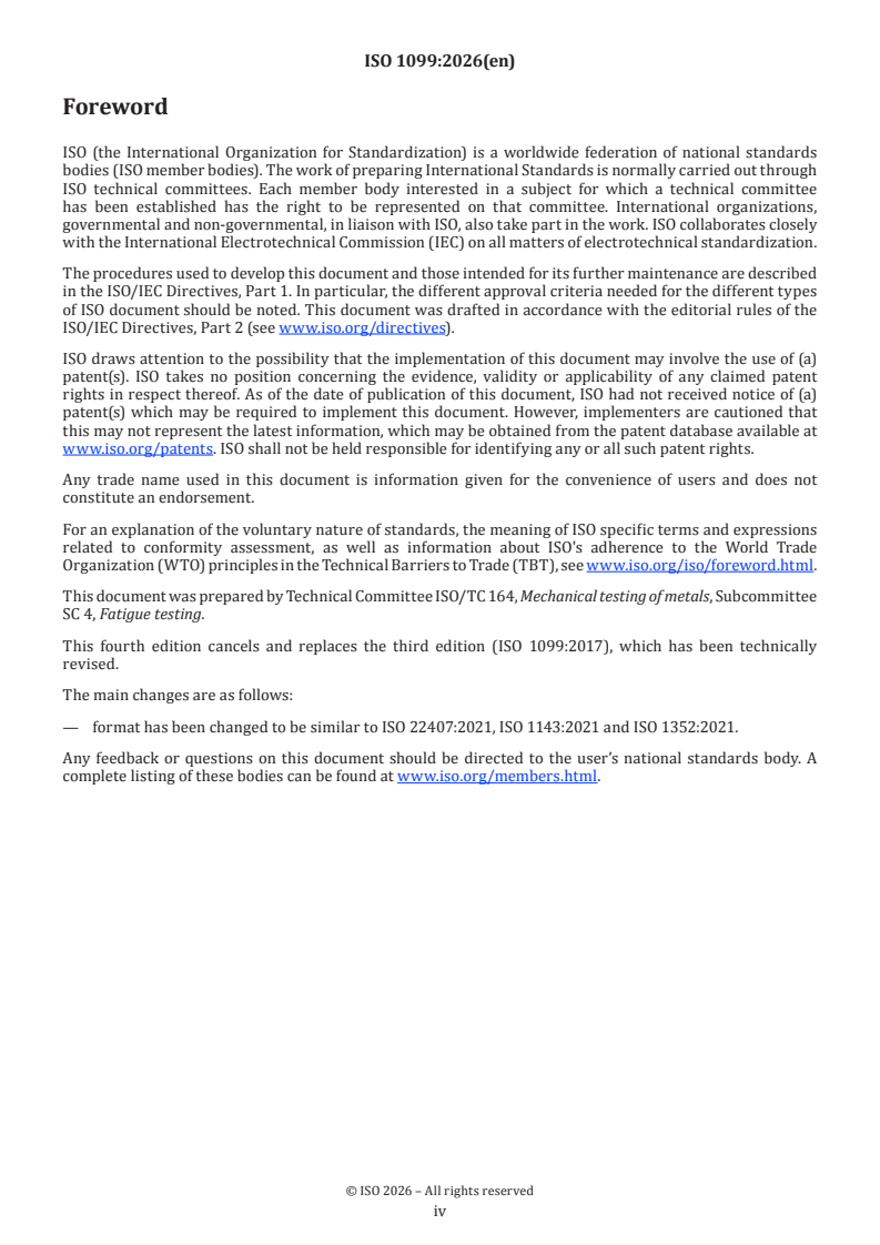 ISO 1099:2026 ISO 1099:2026 - Metallic materials — Fatigue testing — Axial force-controlled method - Page 4 preview
