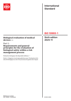 ISO 10993-1:2025 ISO 10993-1:2025 - Biological evaluation of medical devices — Part 1: Requirements and general principles for the evaluation of biological safety within a risk management process
Released:18. 11. 2025 - Page 1 preview