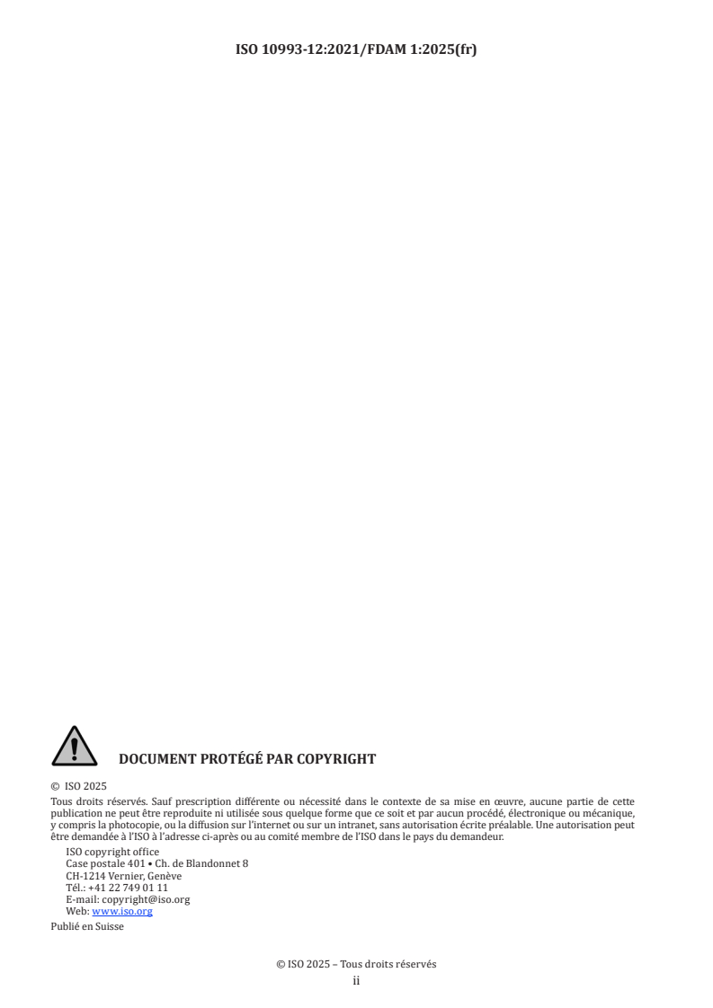 ISO 10993-12:2021/FDAmd 1 - Évaluation biologique des dispositifs médicaux — Partie 12: Préparation des échantillons et matériaux de référence — Amendement 1
Released:2. 06. 2025
