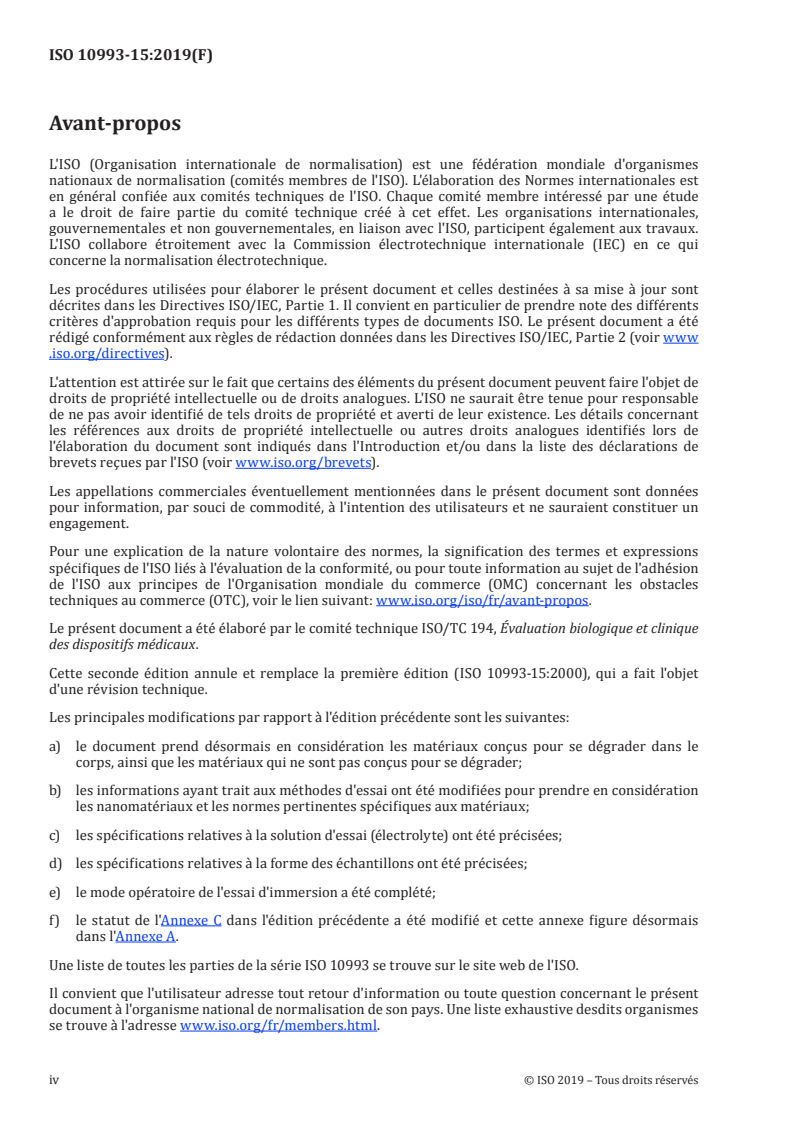 ISO 10993-15:2019 ISO 10993-15:2019 - Évaluation biologique des dispositifs médicaux — Partie 15: Identification et quantification des produits de dégradation issus des métaux et alliages/26/2019 - Page 4 preview