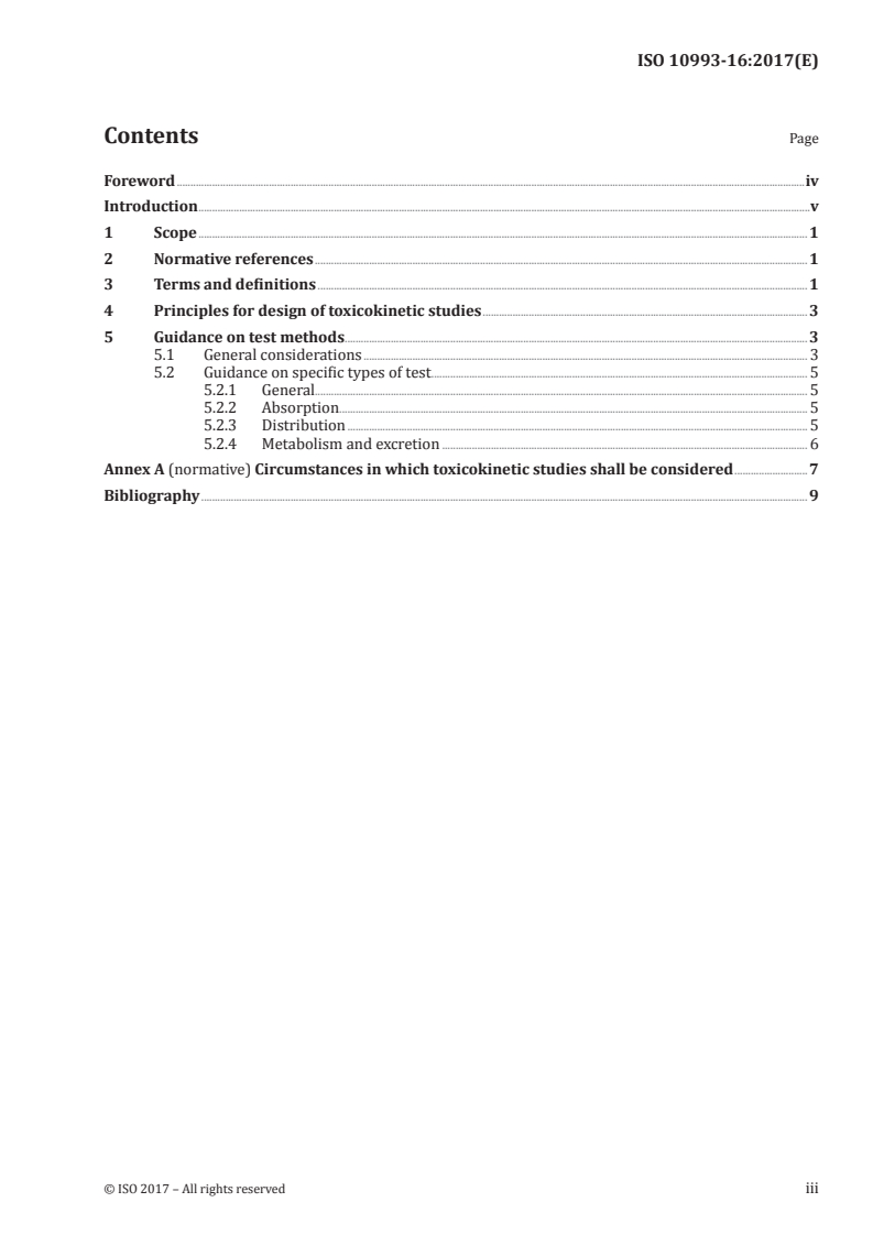 ISO 10993-16:2017 ISO 10993-16:2017 - Biological evaluation of medical devices — Part 16: Toxicokinetic study design for degradation products and leachables/16/2017 - Page 3 preview