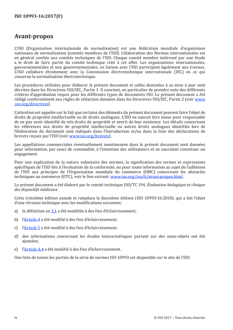 ISO 10993-16:2017 ISO 10993-16:2017 - Évaluation biologique des dispositifs médicaux — Partie 16: Conception des études toxicocinétiques des produits de dégradation et des substances relargables/16/2017 - Page 4 preview