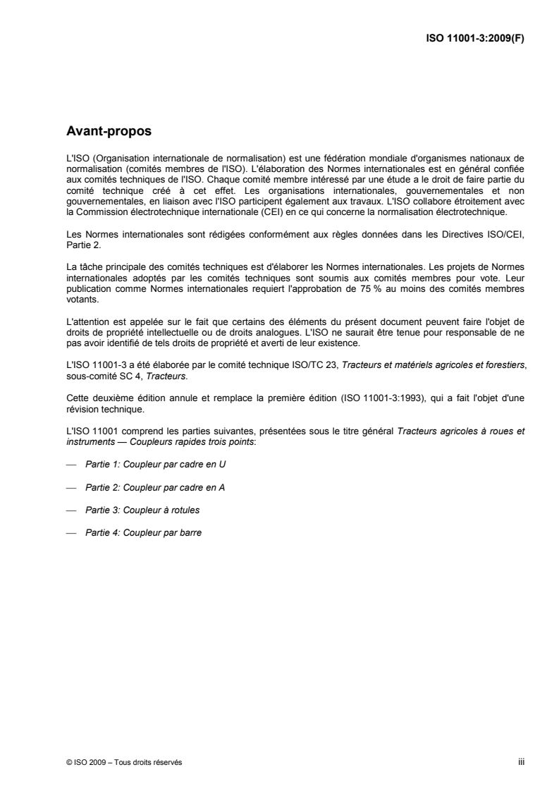 ISO 11001-3:2009 ISO 11001-3:2009 - Tracteurs agricoles à roues et instruments — Coupleurs rapides trois points — Partie 3: Coupleur à rotules/28/2009 - Page 3 preview