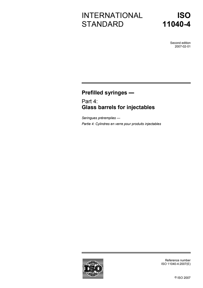 ISO 11040-4:2007 - Prefilled syringes