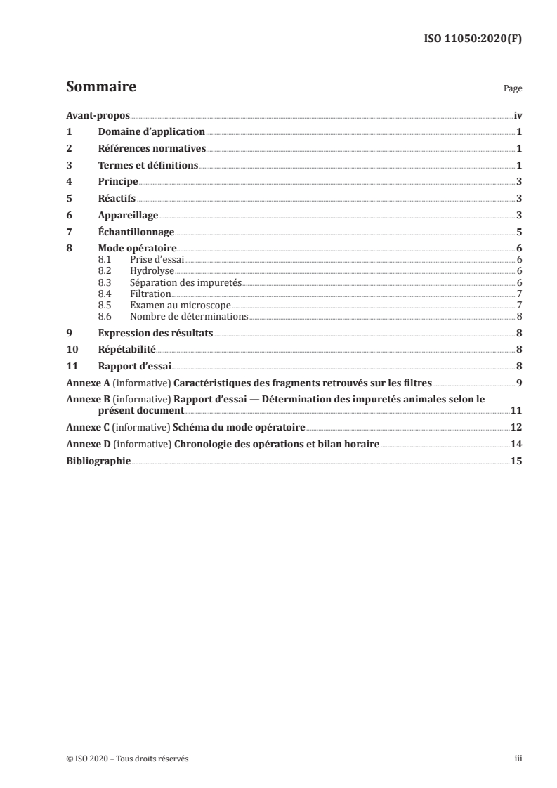 SIST ISO 11050:2020 ISO 11050:2020 - Farines de blé tendre et semoules de blé dur — Détermination des impuretés d'origine animale/16/2020 - Page 3 preview