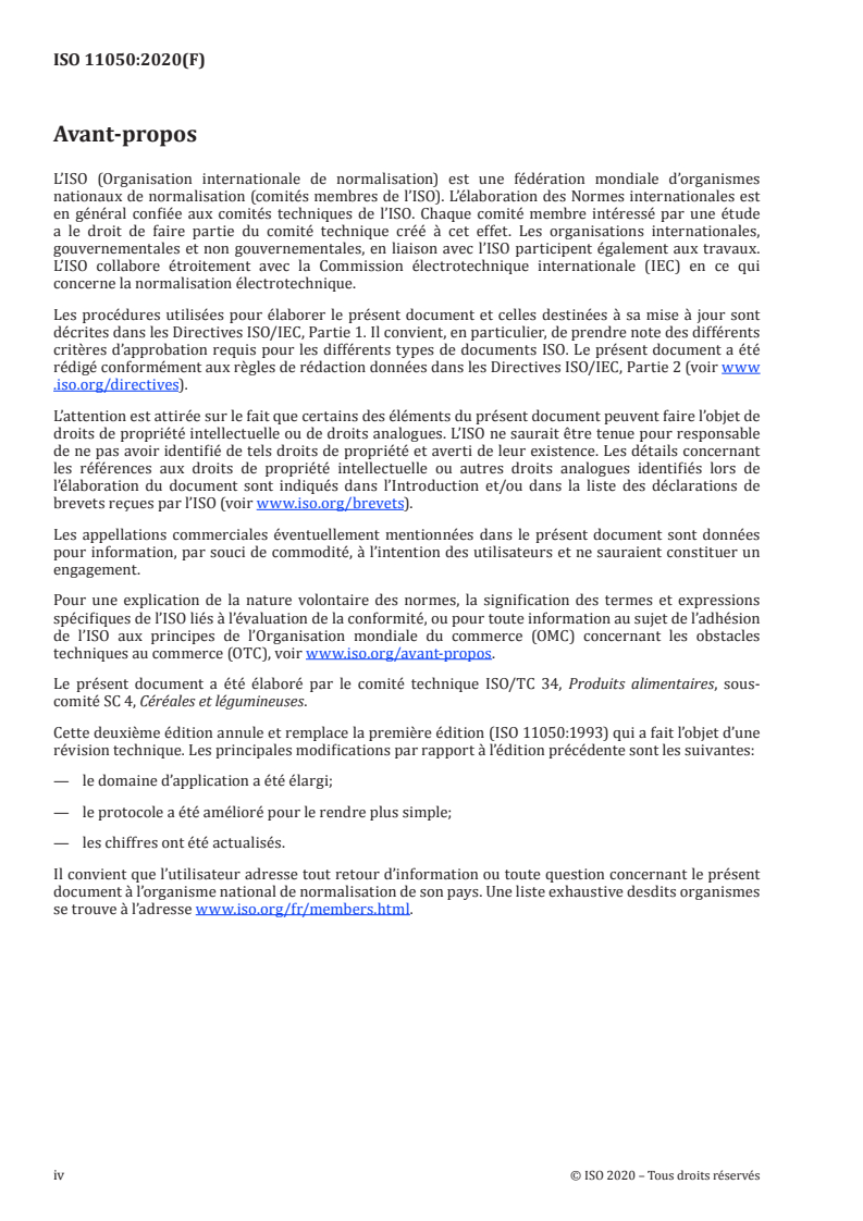 SIST ISO 11050:2020 ISO 11050:2020 - Farines de blé tendre et semoules de blé dur — Détermination des impuretés d'origine animale/16/2020 - Page 4 preview